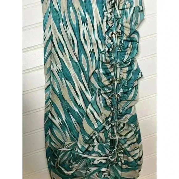 Michael Kors Chain Lace Up Side Tile Blue Jersey Dress Medium Fitted NEW - Picture 6 of 6